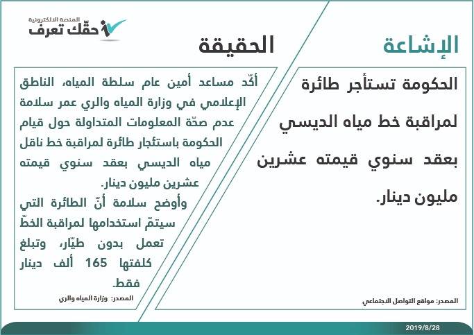 حقيقة استئجار طائرة لمراقبة خط مياه الديسي
