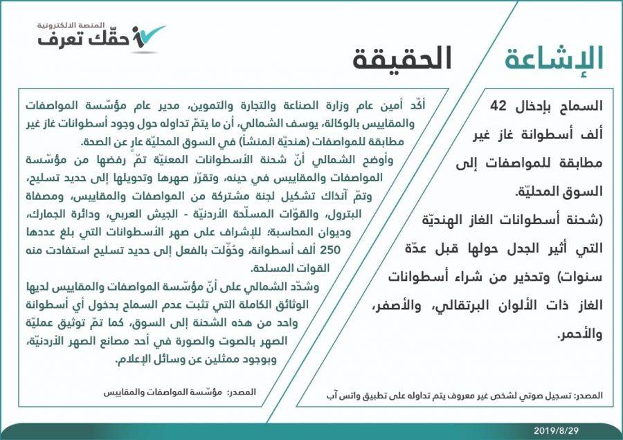حقيقة السماح بإدخال ٤٢ ألف أسطوانة غاز غير مطابقة للمواصفات
