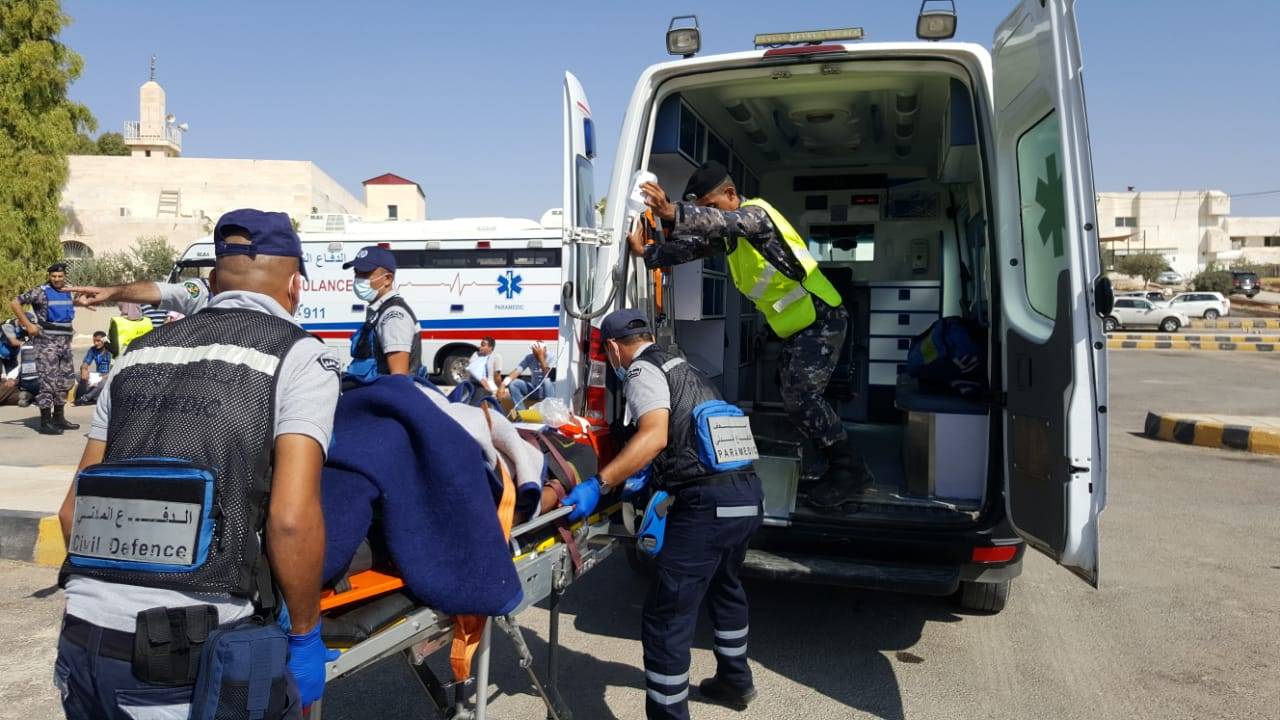 الدفاع المدني وبالتعاون مع وزارة الصحة والمكتب الألماني الفدرالي  ينفذ  تمريناً لحادث وهمي مفترض في محافظة المفرق