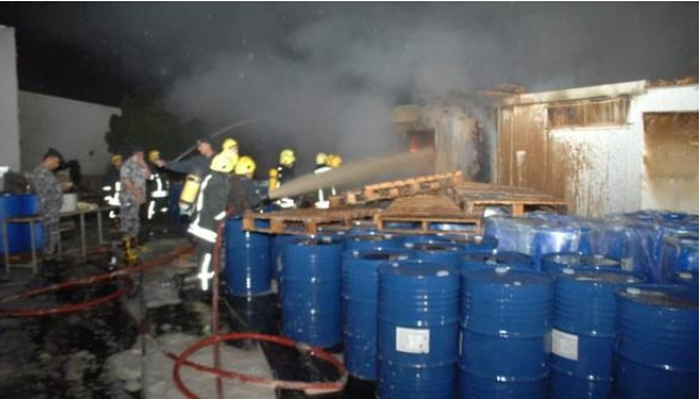 إخماد حريق كرفان تابع لأحد مصانع الأدوية البيطرية في إربد