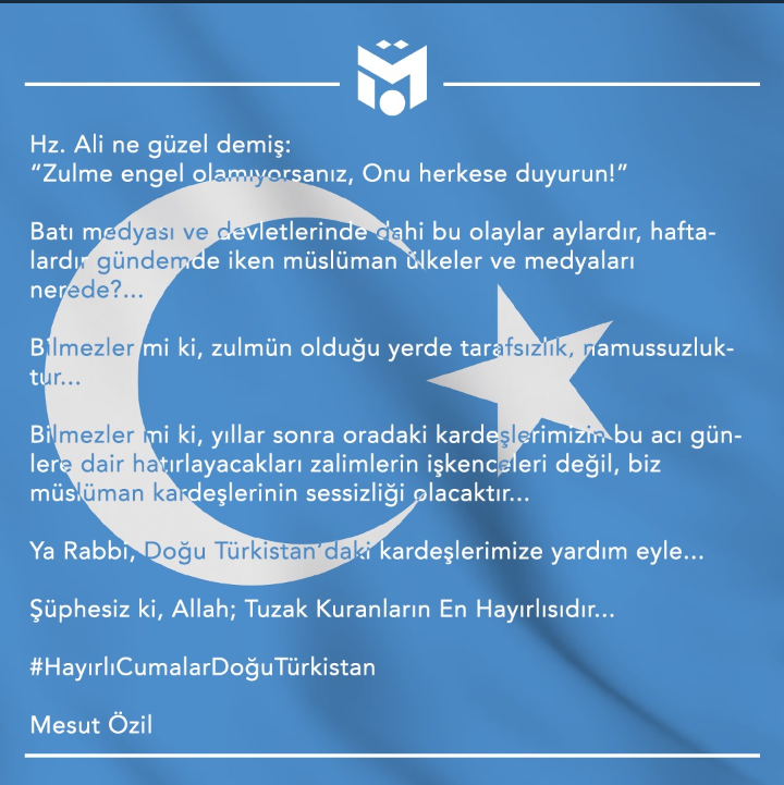 مسعود أوزيل يندد بصمت المسلمين على جرائم الصين بحق مسلمي تركستان الشرقية