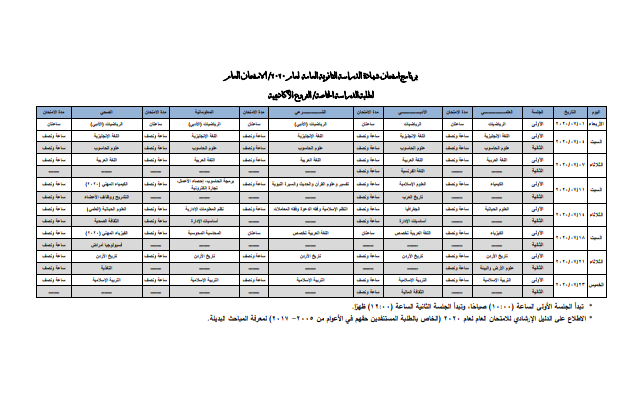 التربية تعلن برنامج امتحان الثانوية (المعدل) والمعتمد للطلبة النظاميين وطلبة الدراسة الخاصة