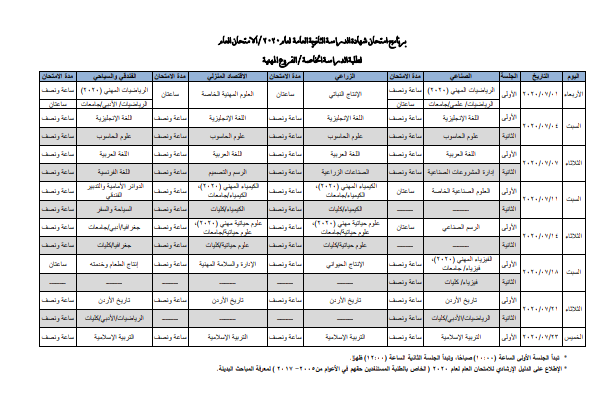 التربية تعلن برنامج امتحان الثانوية (المعدل) والمعتمد للطلبة النظاميين وطلبة الدراسة الخاصة