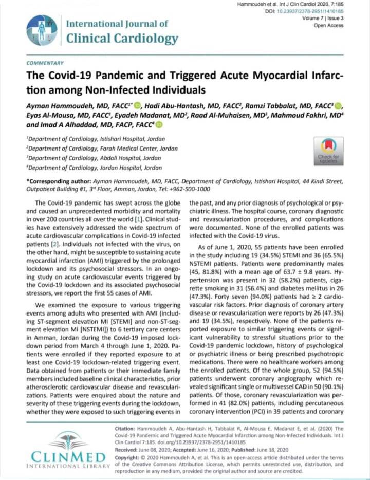 دراسة طبية : ضغوطات نفسية بسبب كورونا قد تؤدي إلى الجلطة القلبية