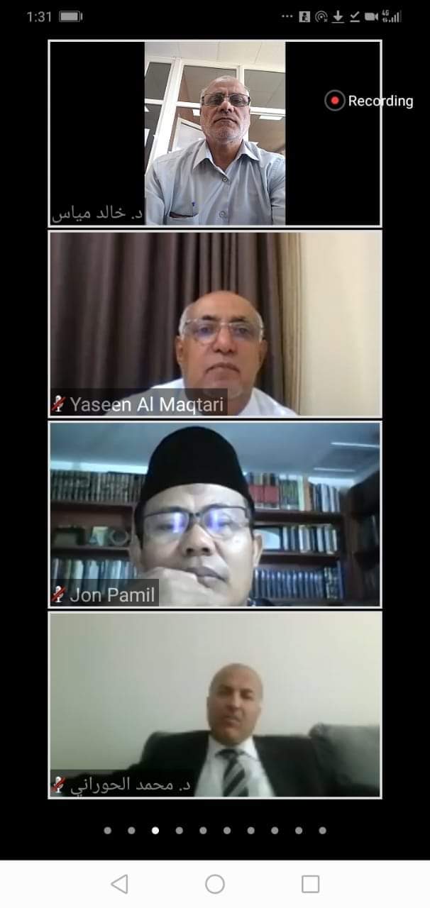 رئيس قسم اللغة العربية في جدارا يشارك في الاجتماع الرابع للجمعية العمومية للجمعية الدولية لأقسام اللغة العربية باستخدام تطبيق زوم