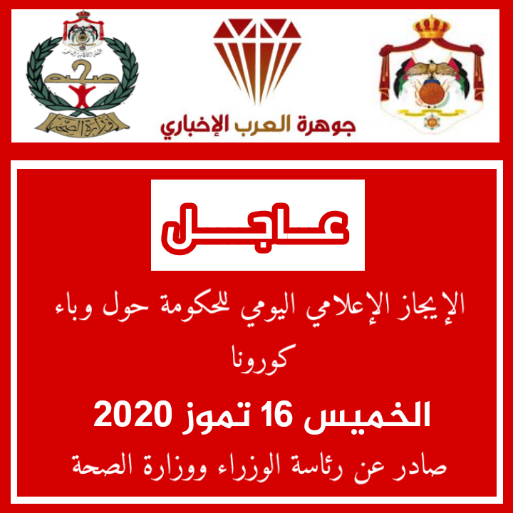 الموجز الإعلامي الخميس 16 تموز : تسجيل 5 إصابات جديدة بفيروس كورونا في الأردن