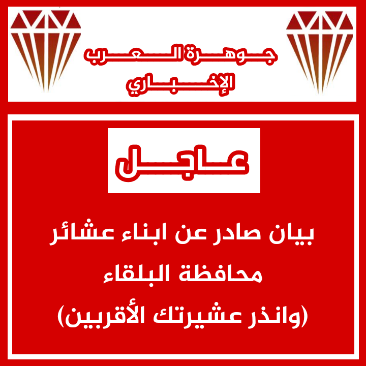 بيان صادر عن ابناء عشائر محافظة البلقاء : (وانذر عشيرتك الأقربين)