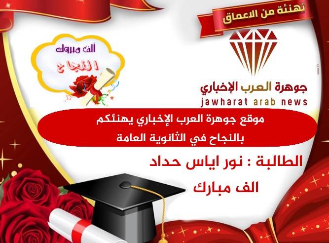 تهنئة للزميلة رنا حداد وزوجها الاستاذ اياس حداد بمناسبة نجاح ابنتهما نور في الثانوية العامة