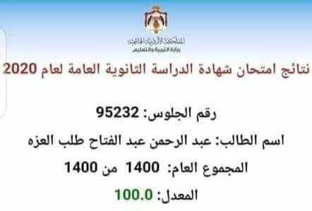 بالاسماء ...طلاب حصلوا على معدل 100 من 100 في التوجيهي