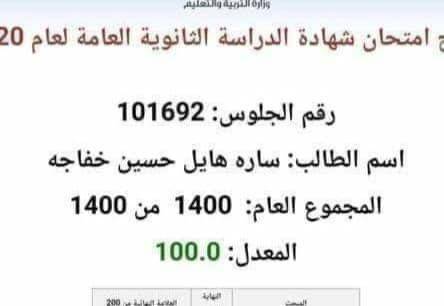 بالاسماء ...طلاب حصلوا على معدل 100 من 100 في التوجيهي