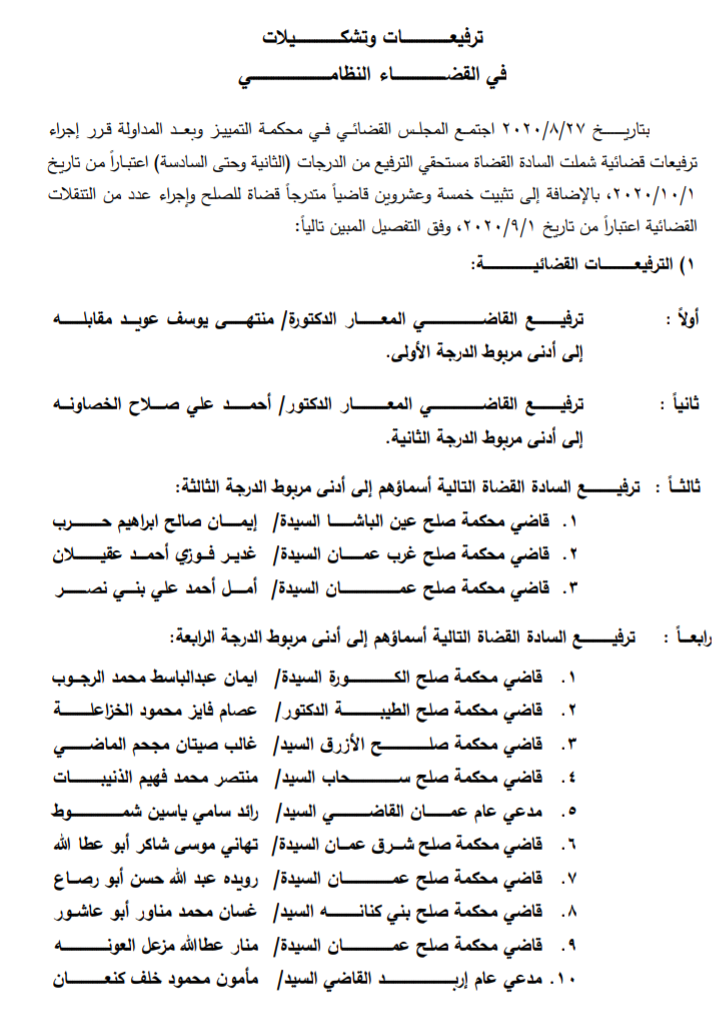 بالاسماء .. ترفيعات وتشكيلات  في القضاء النظامي