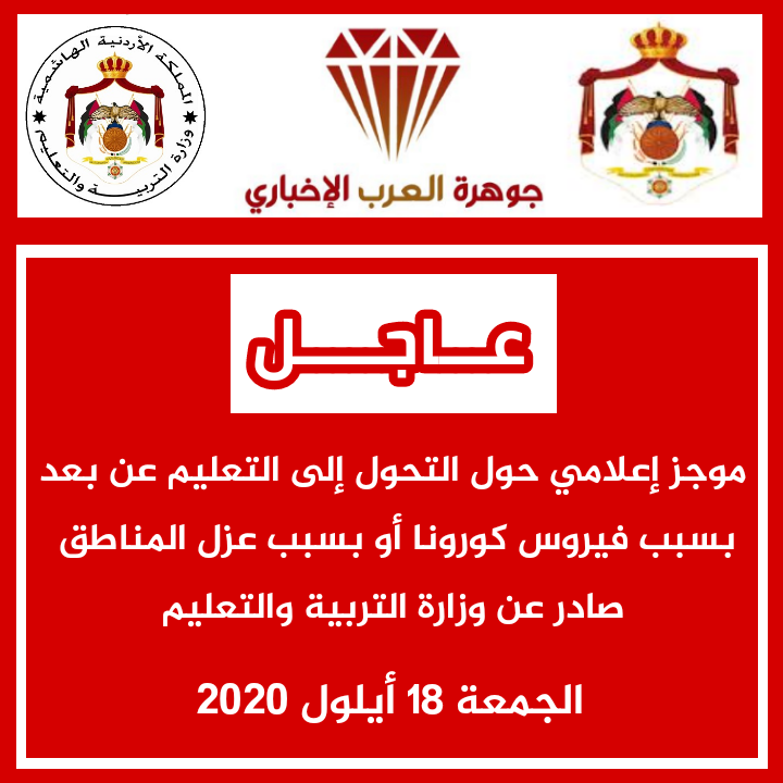 التربية : تحويل 4 مدارس لنظام التعلم عن بعد ممن يوجد فيها طلبة صفوف ثلاثة اولى وطلبة ثانوية عامة