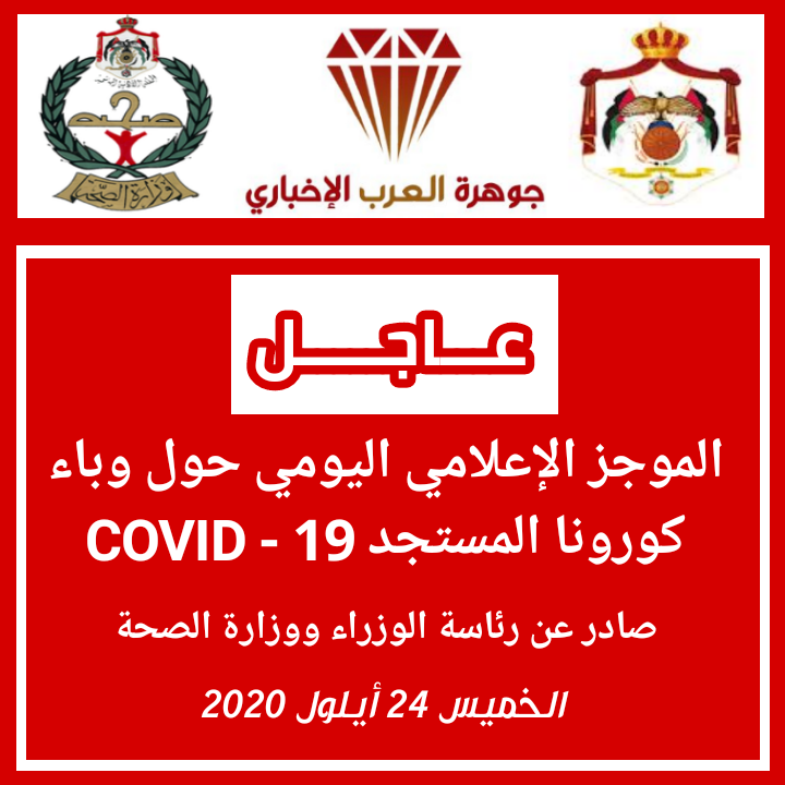الموجز الإعلامي الخميس 24 أيلول : تسجيل (549) إصابة جديدة بفيروس كورونا في الأردن