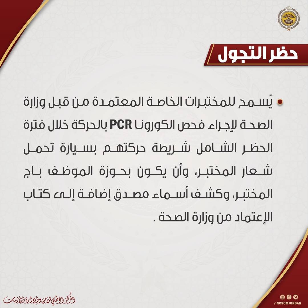 ابرز استثناءات الحظر الشامل الذي يبدأ تنفيذه اعتباراً من الساعة الواحدة بعد منتصف ليلة الجمعة ويستمر لمدّة 48 ساعة