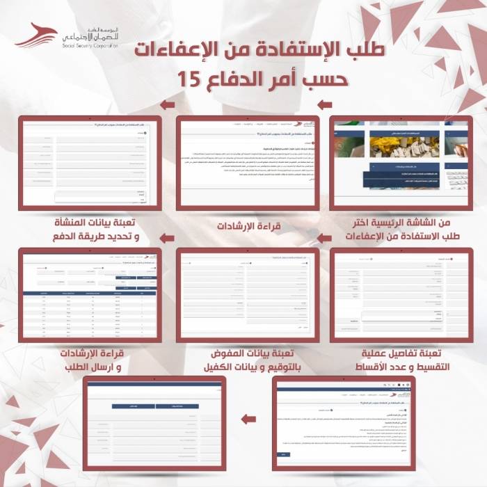الضمان توفّر خدمة طلب الاستفادة من إعفاءات وتسهيلات تسديد المبالغ المستحقة على المنشآت بموجب أمر الدفاع (15) إلكترونياً