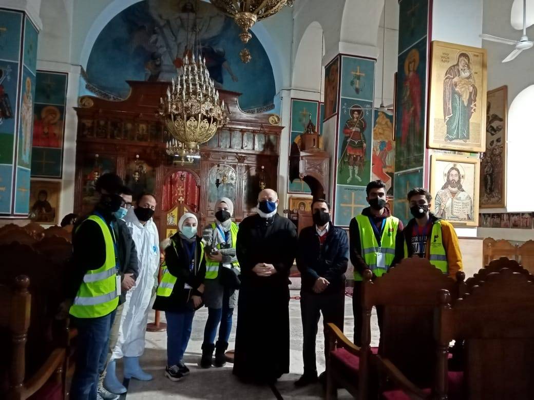 هيئة شباب كلنا الاردن وفريق راجم يواصلان تعقيم الكنائس في مادبا