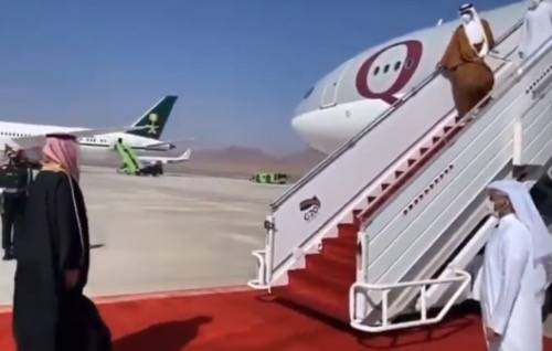 ولي العهد سمو الامير محمد بن سلمان يستقبل سمو الامير تميم ..فيديو