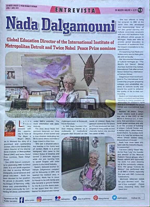 النشمية ندى دلقموني – رمز تعليم وثقافة السلام : (أمريكية – أردنية) وصلت إلى أعتاب جائزة نوبل للسلام مرتين والترشيح الثالث على الطريق / أجرى الحوار رئيس التحرير : المستشار محمد الملكاوي