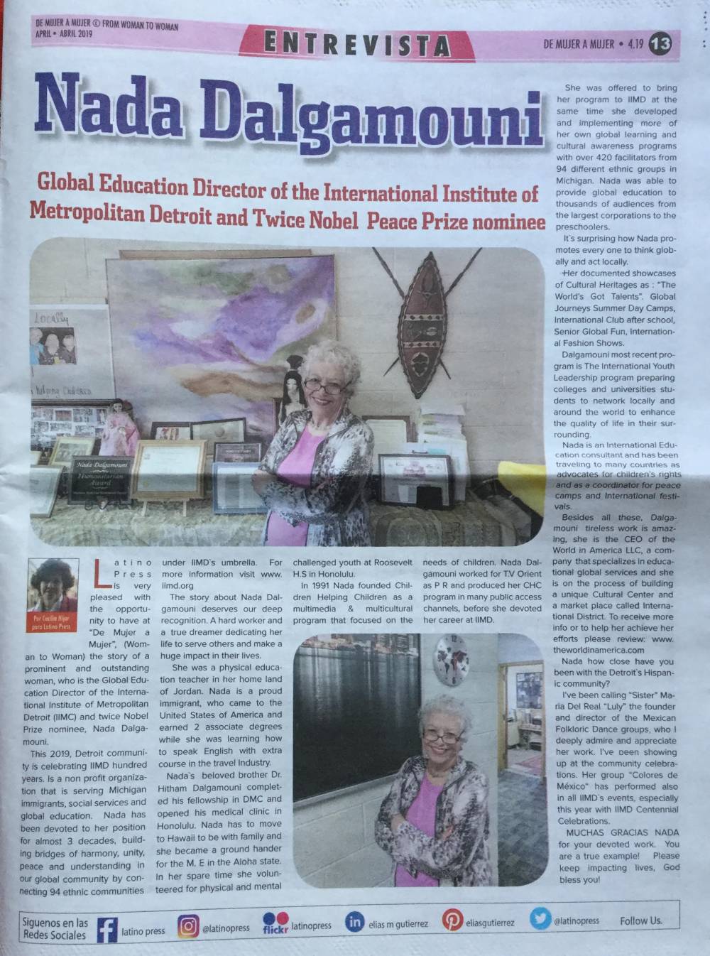 النشمية ندى دلقموني – رمز تعليم وثقافة السلام : (أمريكية – أردنية) وصلت إلى أعتاب جائزة نوبل للسلام مرتين والترشيح الثالث على الطريق / أجرى الحوار رئيس التحرير : المستشار محمد الملكاوي