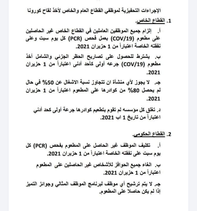 إجراءات تحفيزية لموظفي القطاع العام والخاص لأخذ لقاح كورونا في الأردن