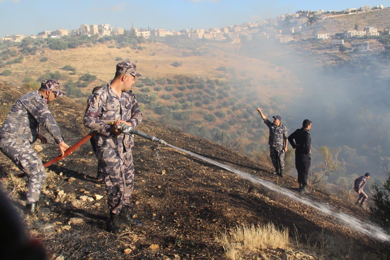 الدفاع المدني يخمد حريقا طال 1200 دونم من الأعشاب الجافة والاشجار والمحاصيل في محافظة اربد
