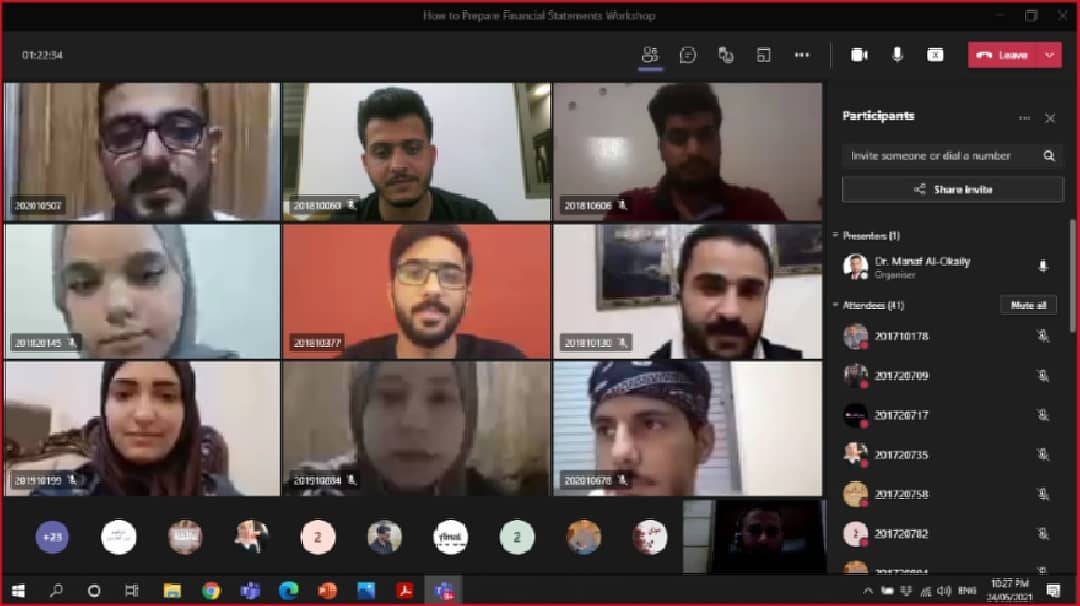 دورة تدريبية في جامعة جدارا حول كيفية اعدد القوائم المالية لطلبة قسم المحاسبة 