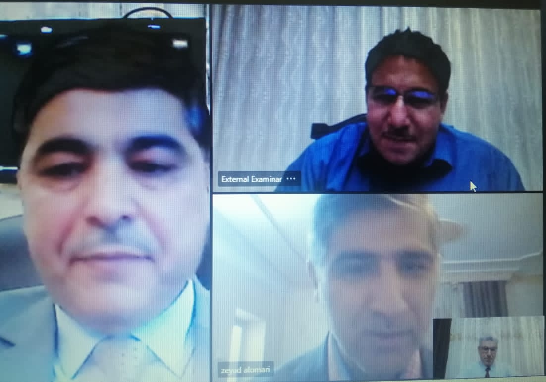 مناقشة رسالة ماجستير للطالب الخالدي في إدارة الأعمال في جامعة جدارا عن بُعد