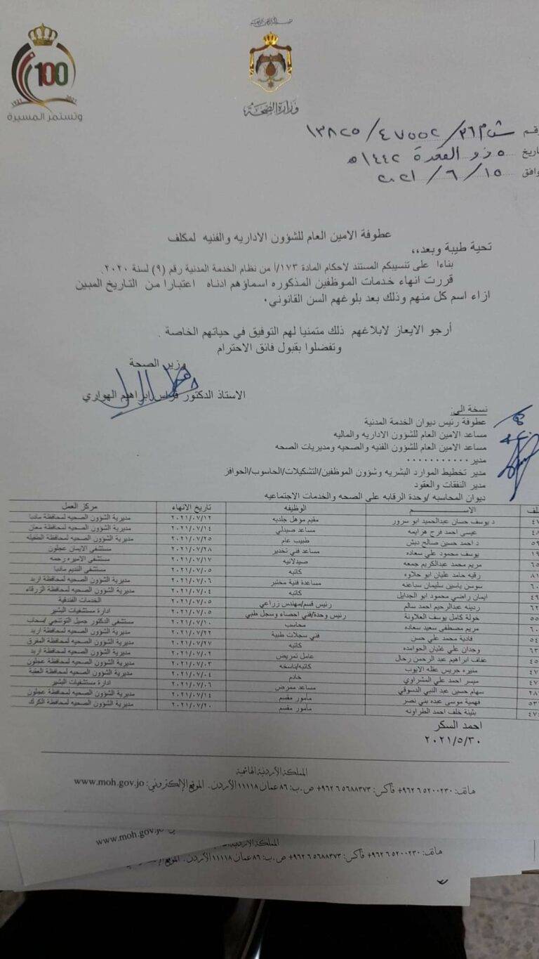 إحالات إلى التقاعد في الصحة (أسماء) 