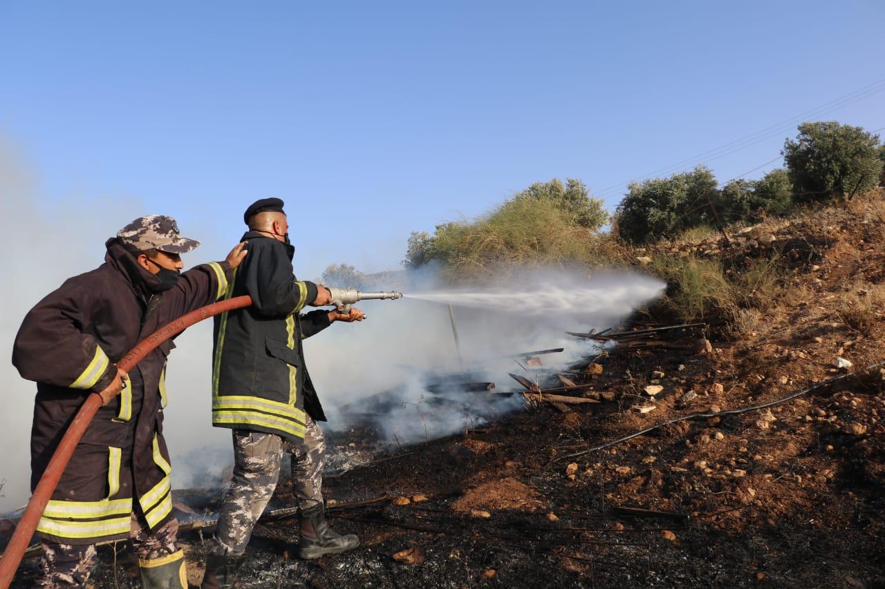 الدفاع المدني يخمد حريق أعشاب جافه واشجار حرجيه ومثمره في محافظة جرش