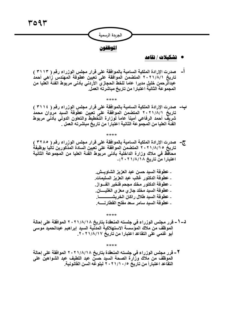 إرادات ملكية بالرفاعي وخليل ومحافظين