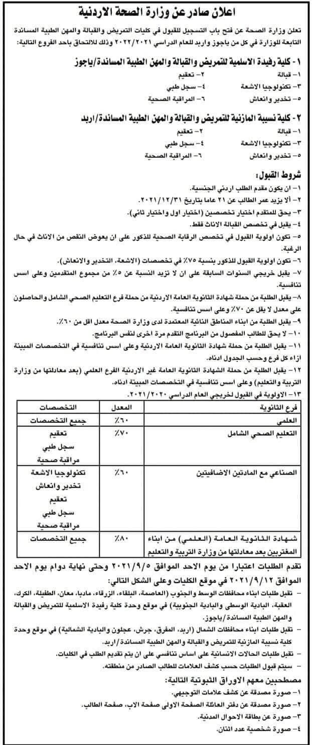 الصحة تفتح باب التسجيل بكليات التمريض... تفاصيل 