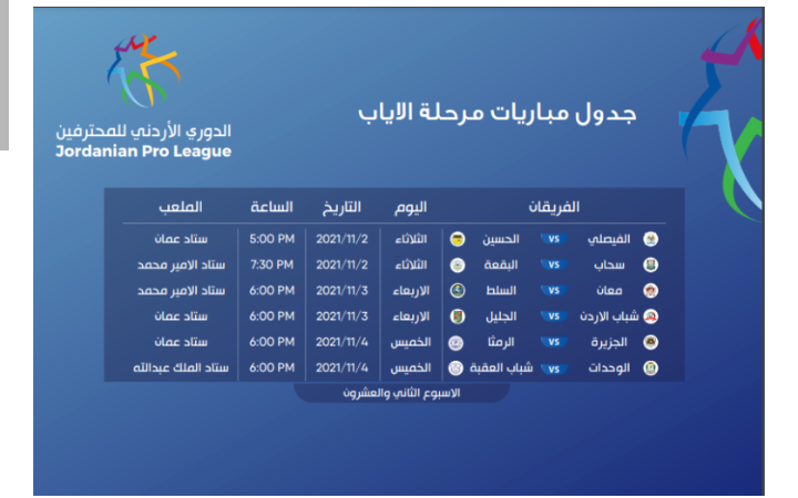 إصدار جدول مباريات الأسبوع الأخير من الدوري الأردني للمحترفين