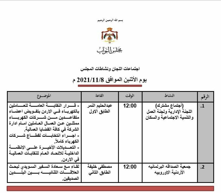 الإدارية والعمل النيابيتان تعقدان اجتماعا مشتركا الإثنين