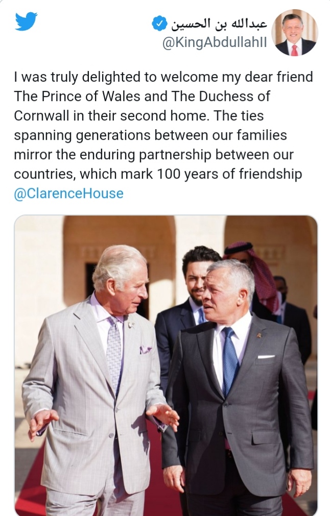 الملك يرحب بزيارة الأمير تشارلز وزوجته إلى الأردن