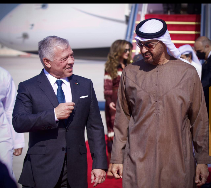 سمو الشيخ محمد بن زايد آل نهيان في مقدمة مستقبلي جلالة الملك عبدالله الثاني