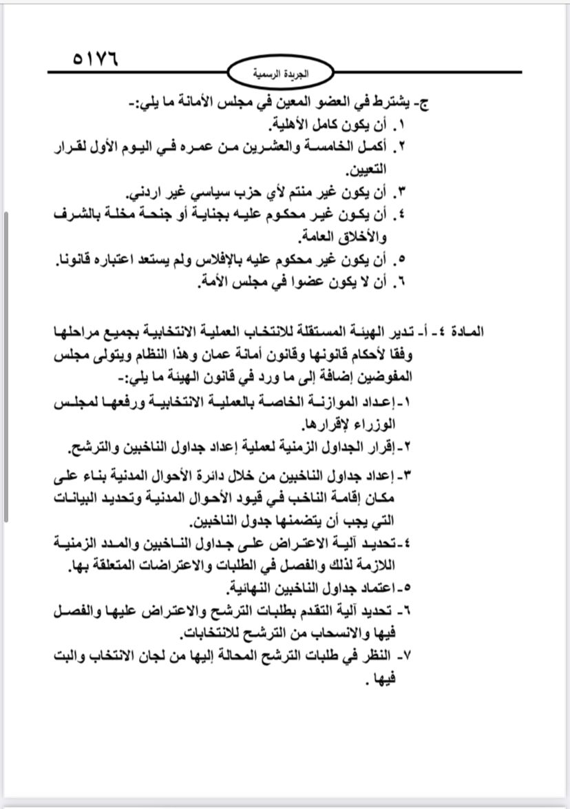 نظام الانتخابات والطعون الانتخابية لمجلس أمانة عمان … تفاصيل