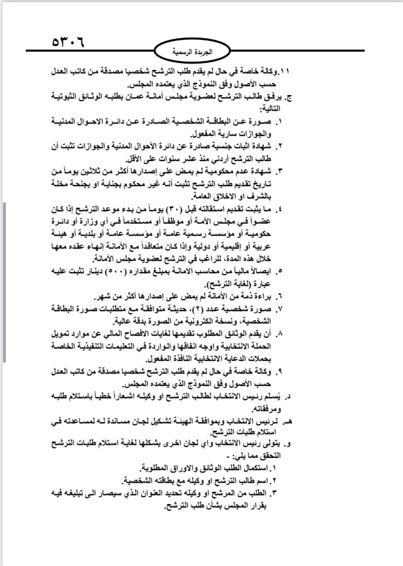  نشر تعليمات انتخابات مجالس المحافظات والبلديات وأمانة عمان في الجريدة الرسمية 