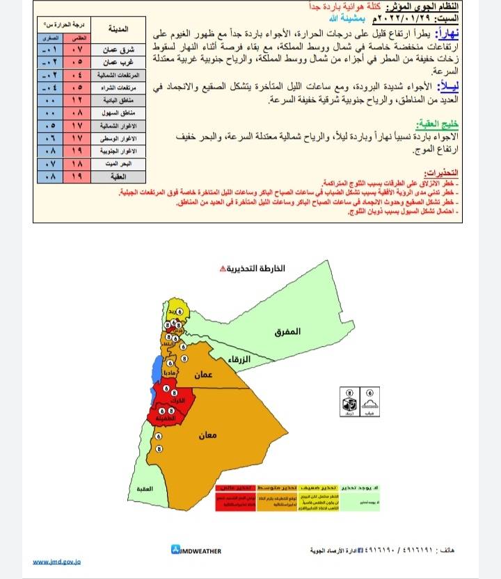 أجواء باردة جدًا وزخات مطر خفيفة شمال ووسط المملكة السبت