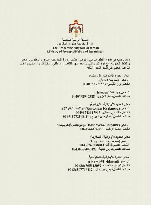 إعلان هام من الخارجية للاردنيين المقيمين في اوكرانيا