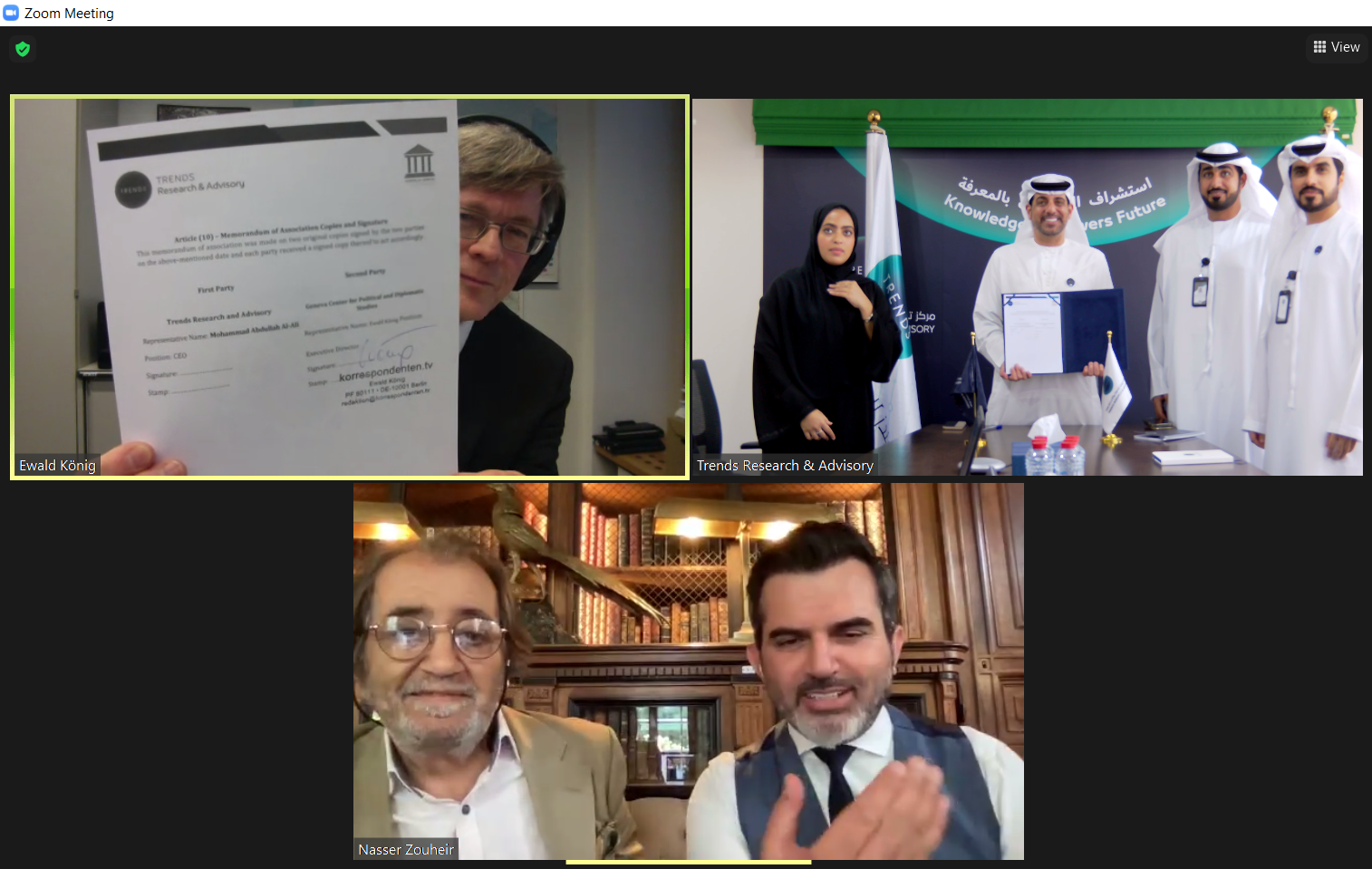 مركزا تريندز للبحوث وجنيف للدراسات يوقعان اتفاقية تعاون بحثي وعلمي