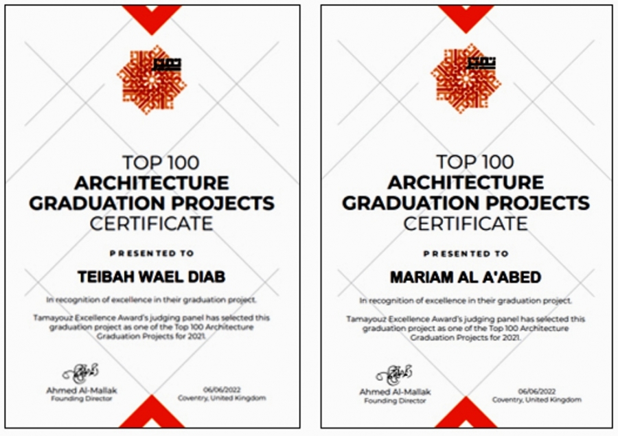 مشروعا تخرّج لطلبة هندسة العمارة عمان الاهلية ضمن قائمة أفضل 100 مشروع على مستوى العالم