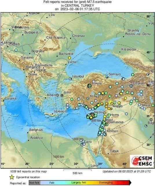 زلزال يضرب جنوبي تركيا بقوة 7.8