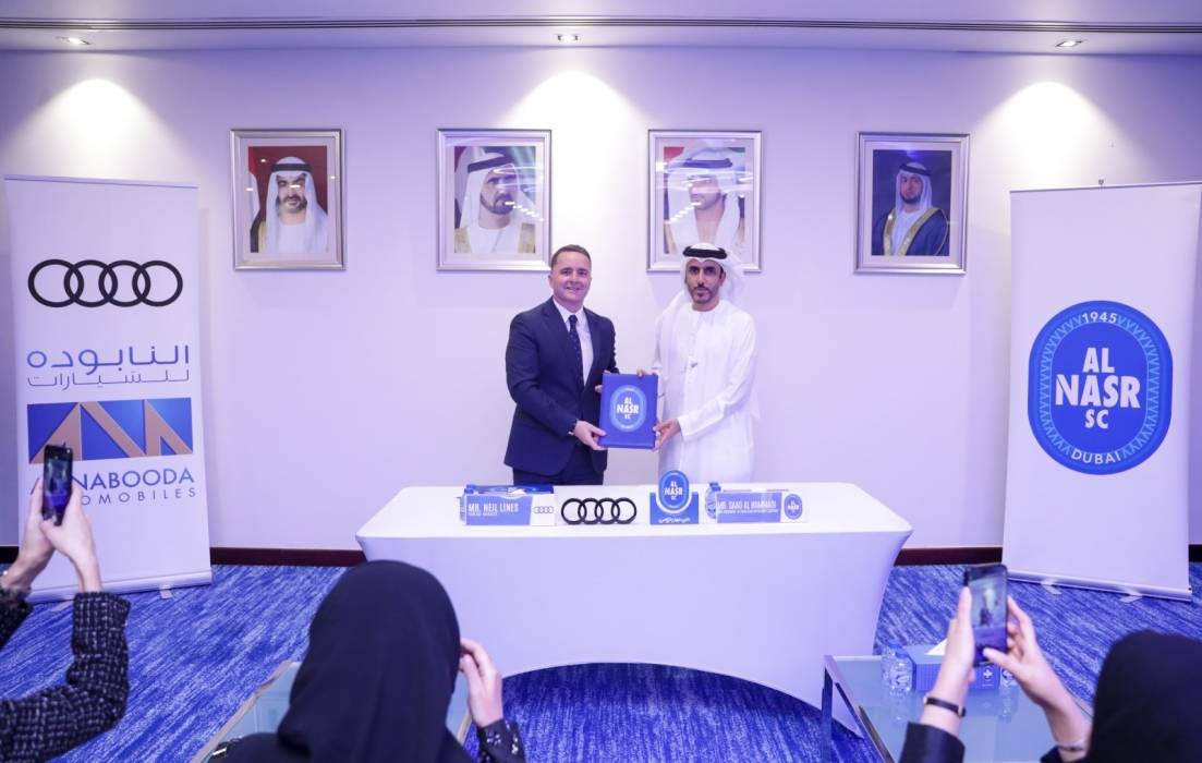 تُعلن أودي – النابودة للسيارات ونادي النصر عن تعاونهما لموسم 20232024 دعماً لتعزيز التنمية الرياضية والمجتمعيّة في دولة الإمارات العربية المتحدة