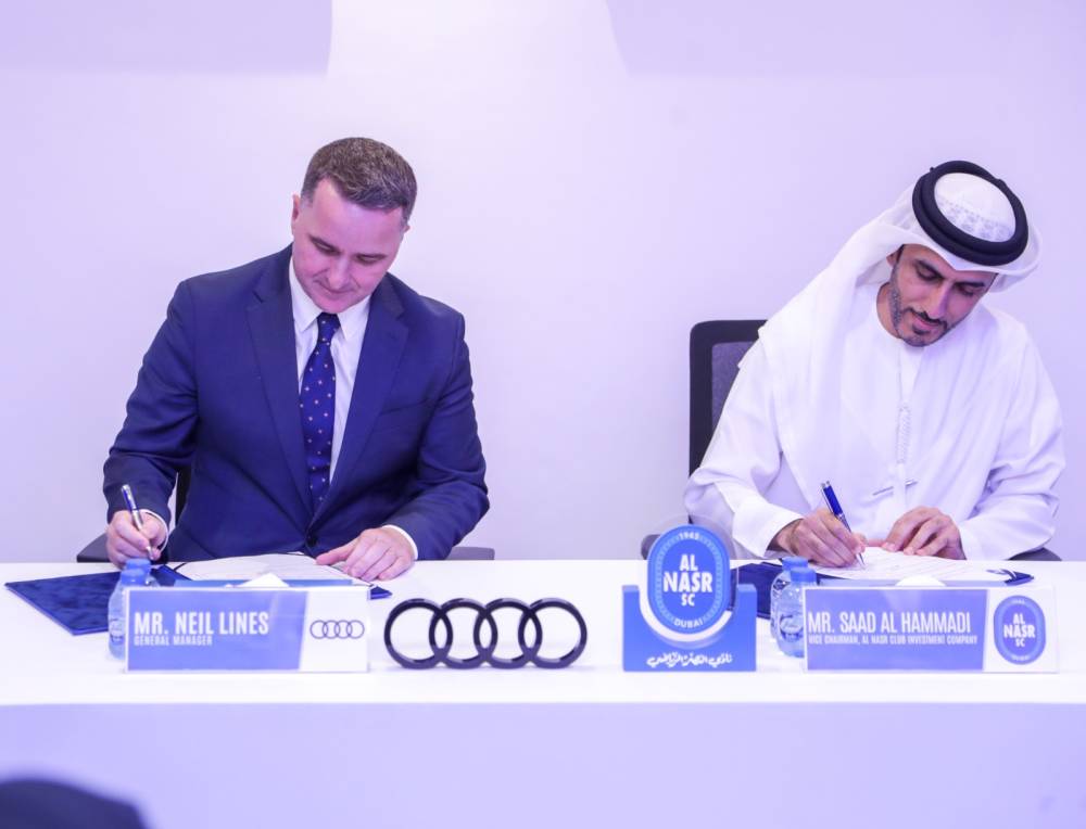 تُعلن أودي – النابودة للسيارات ونادي النصر عن تعاونهما لموسم 2023-2024 دعماً لتعزيز التنمية الرياضية والمجتمعيّة في دولة الإمارات العربية المتحدة