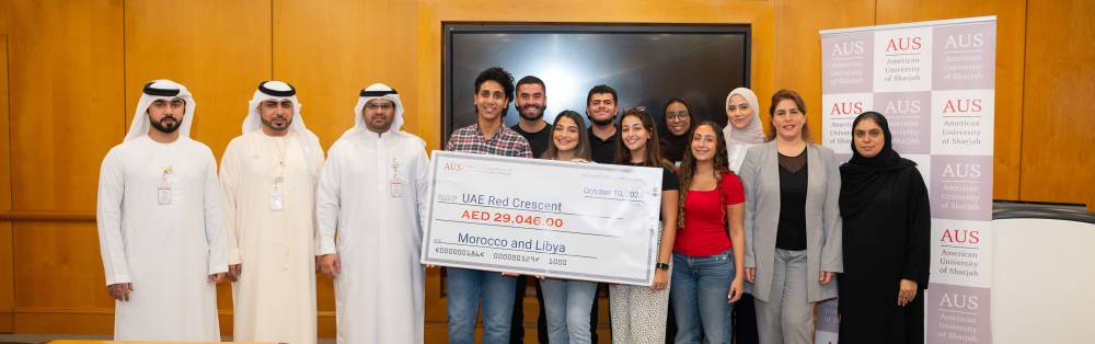 بالتعاون مع الهلال الأحمر الإماراتي حملة تبرعات بقيادة طلبة أمريكية الشارقة تدعم ضحايا الزلازل والفيضانات في المغرب وليبيا