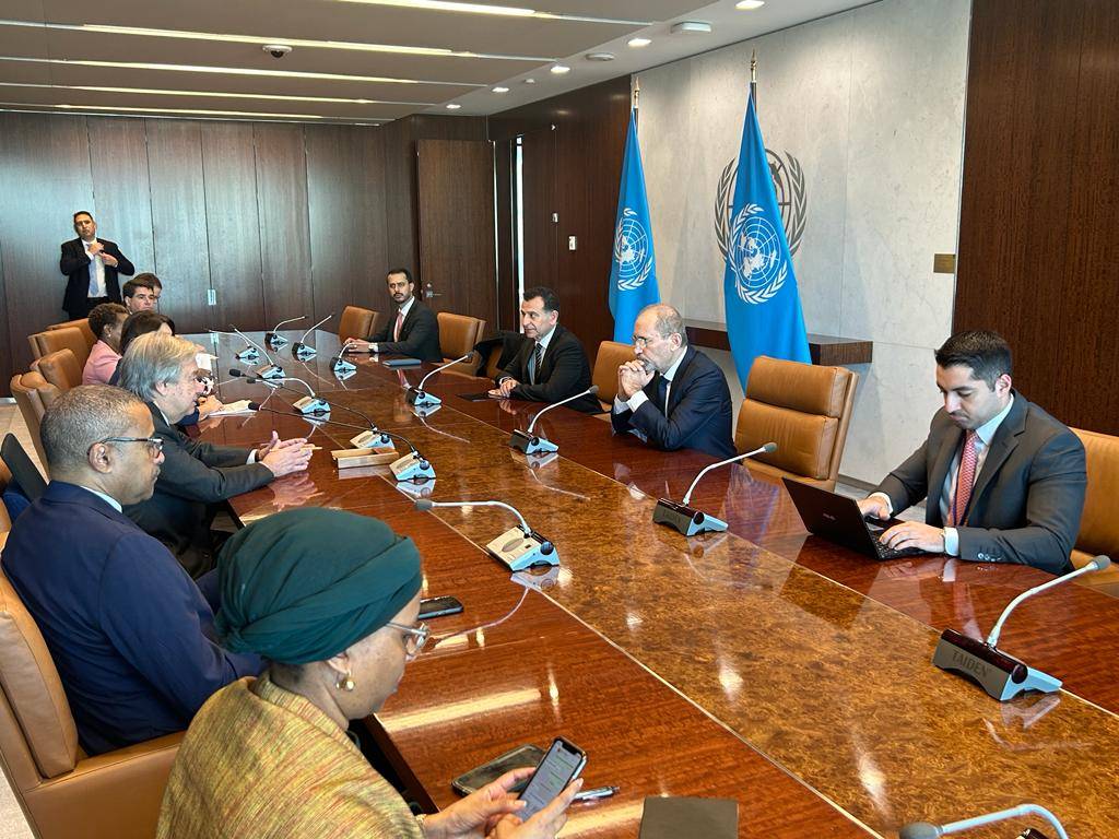 الصفدي وغوتيريش يبحثان سبل تكثيف الجهود المستهدفة حشد دعم دولي فوري لوقف الحرب على ‫غزة‬،