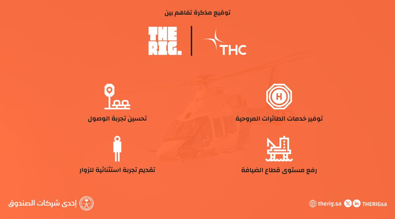 شركة تطوير منتزه النفط وشركة الطائرات المروحية توقعان مذكرة تفاهم لتعزيز وسائل النقل من وإلى وجهة (THE RIG.)