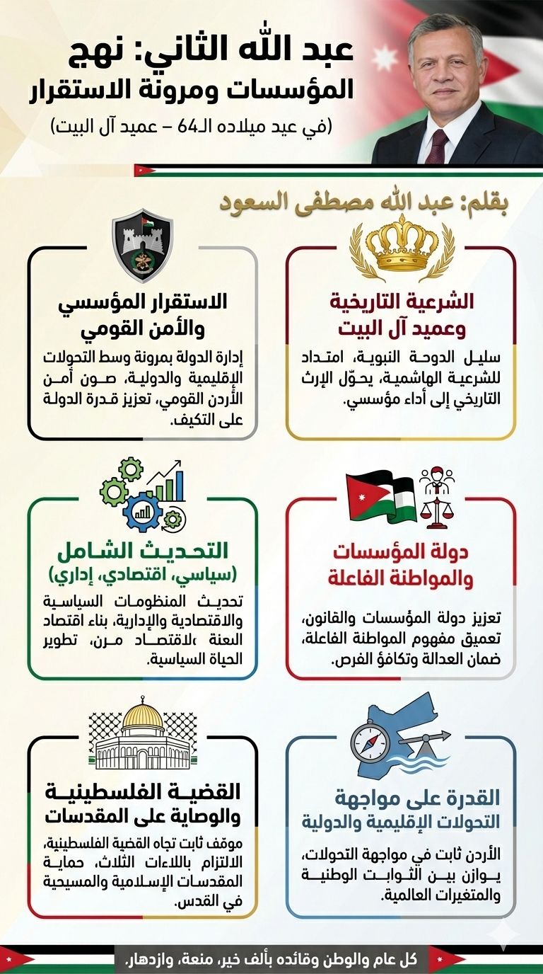 عبد الله الثاني: نهج المؤسسات ومرونة الاستقرار بقلم: عبد الله مصطفى السعود