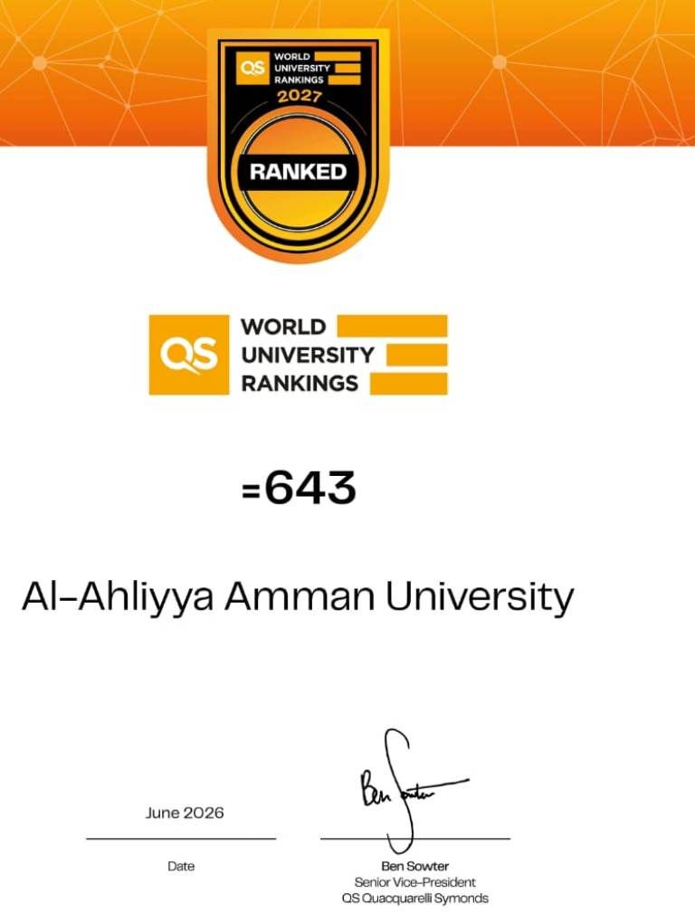 عمان الأهلية تحقّق قفزة نوعية جديدة وتحتلّ المرتبة 643 عالمياً والثالثة محليا ً بتصنيف كيو.أس 2027  