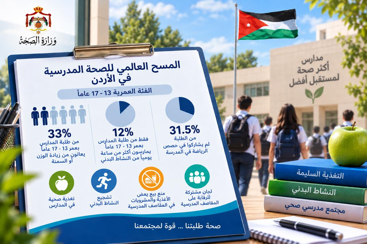 الصحة: 33% من طلبة المدارس (42% خاصة و 30% حكومية) بعمر 13-17 عاماً يعانون من زيادة الوزن أو السمنة